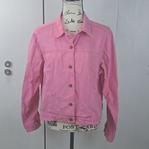 Alexis & Avery Pink Chambray Tortise Shell Button Jacket Chic Preppy Sz.L